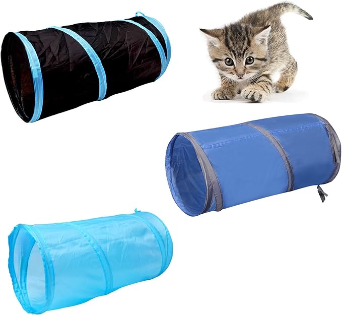 iCAGY Foldable Spiral Cat Tunnel - Indoor Toy for Small Cats, Kittens, and Rabbits - Tube for Interactive Play and Outdoor Fun - Pet Toy 20" 3 Pcs (Black, Royal Blue, Sky Blue)-Mewly Pet
