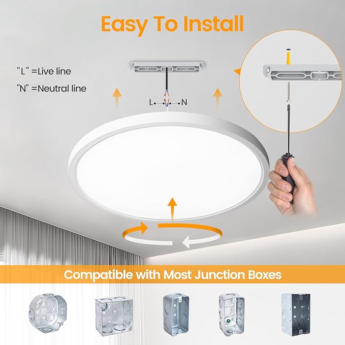TALOYA Ceiling Light,4 Pack,12 Inch,20W,5 Color Selectable White Flush Mount Ceiling Light for Bedroom,Kitchen,Living Room,Hallway,Laundry