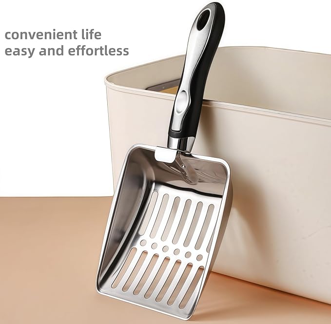 Cat Litter Scoop,Poop Sifting for Litter Box,Aluminum Alloy Sifter,Durable Kitty Metal Scooper with Long Handle Deep Shovel-Mewly Pet