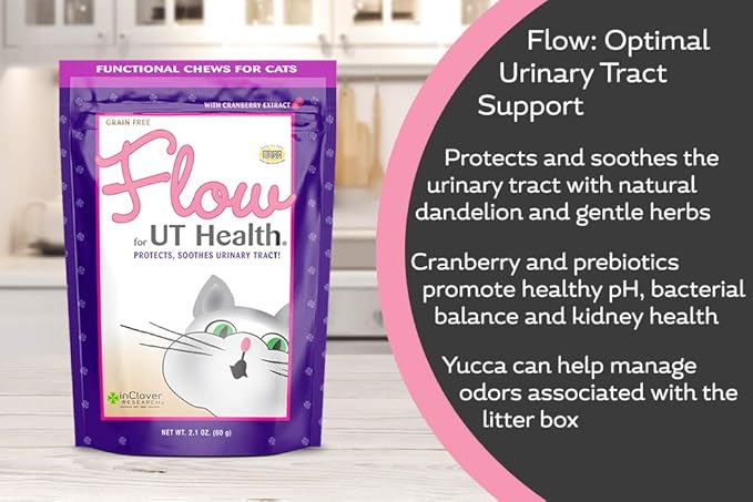 Flow Soft Chews for Daily Support for UT Health in Cats, Scientifically Formulated with Natural Ingredients for a Healthy Urinary Tract. 2.1oz. (60gm)-Mewly Pet