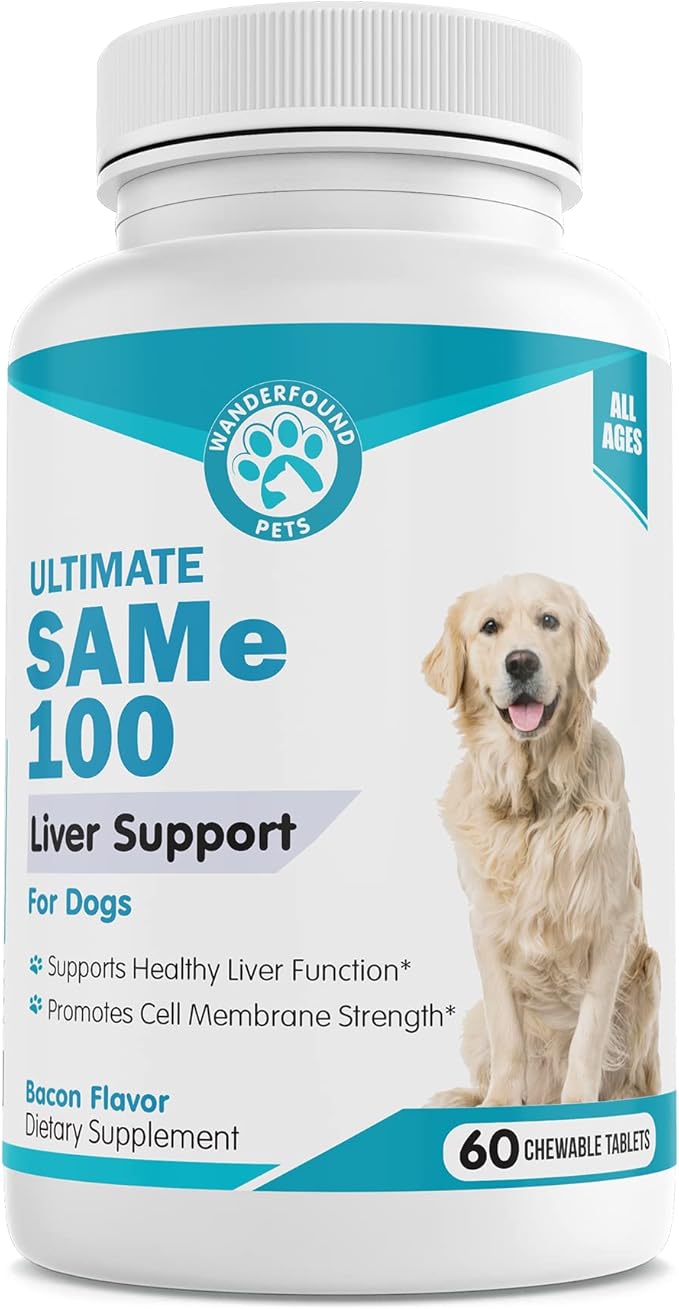 Same 100, Liver Support for Dogs, SAM e Chewable Hepatic Support for Dogs, Promotes Cell Membrane Strength, Bacon Flavor (60 Count)-Mewly Pet