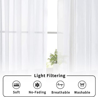 Aiyufneg White Sheer Valance for Window Curtains 24 Inch Length, Light Filtering Kitchen Valances, Small Voile Sheer Curtains for Living Room/Bathroom/Basement, Dual Rod Pocket, 2PCS, 40W x 24L Inch