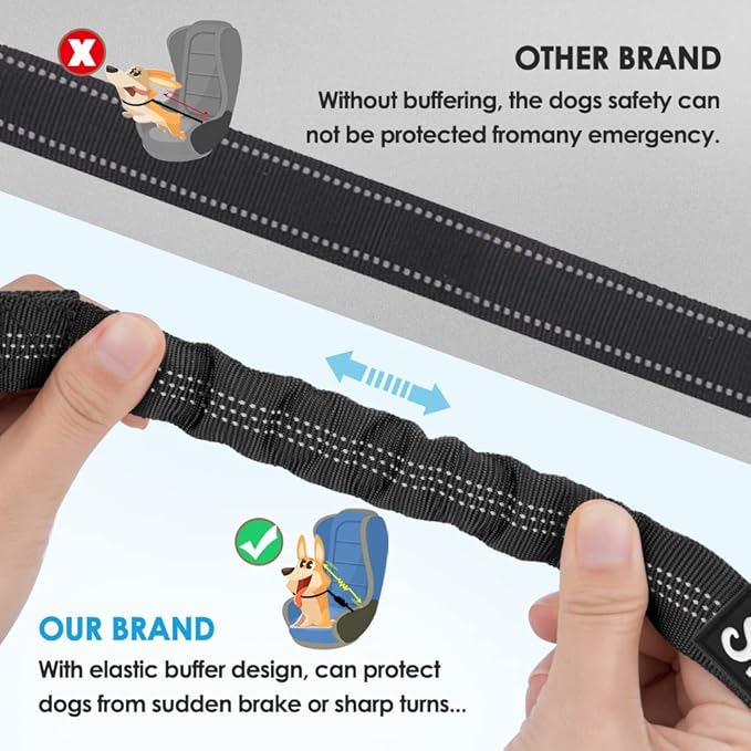 SlowTon Dog Seat Belt for Car, 2 Pack Dog Car Harness Seatbelt Adjustable with Elastic Bungee Buffer, 2 in 1 Pet Car Leash Headrest Restraint Dog Reflective Safety Tether (Black, Headrest)-Mewly Pet