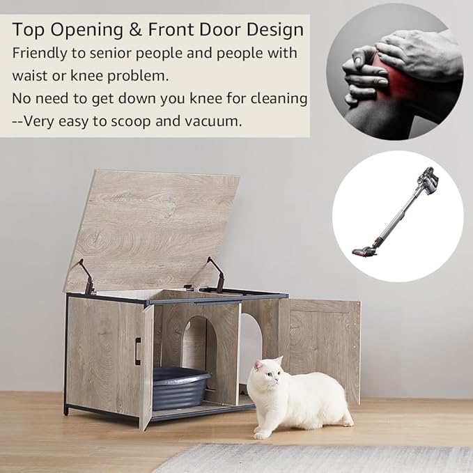 unipaws Top Opening Cat Litter Box Enclosure, Flip Top XL Extra Large Cat Box Furniture, Friendly to Elderly People, High Jumbo Automatic Litter Box Cover Hidden for Large Cat-Mewly Pet