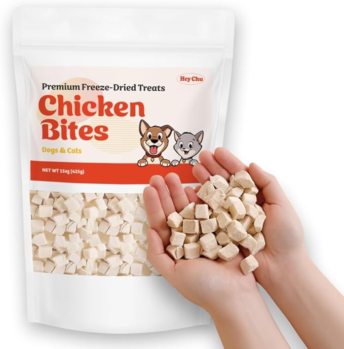 Freeze Dried Raw Single Ingredien Chicken Bite Dog Treats & Cat Treats – 15oz Chicken Breast - High Protein, Grain Free, Bite-Sized, Weight Control Training Treats Snacks-Mewly Pet