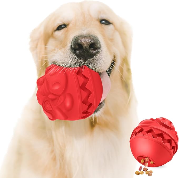 Rubber Treat Dispensing Dog Toys, Indestructible Dog Ball for Aggressive Chewers, Interactive Treat Toy for Boredom to Keep Them Busy, Large Aggressive Chew Dispensing Ball-Mewly Pet