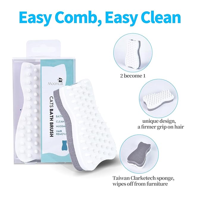 Mooncat Cat Grooming Brush - For Shedding, Long or Short Haired Cats, Removes Mats, Tangles, and Loose Fur - Massage Comb for Indoor Kittens-Mewly Pet