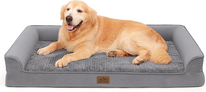 Orthopedic Dog Bed for Extra Large Dog, XL Pet Couch for XLarge Size Dog, Big Supportive Foam Bolster Sofa with Waterproof Lining Cover, Comfort, Washable, 48x32x7.5 in, U Shape, Grey-Mewly Pet