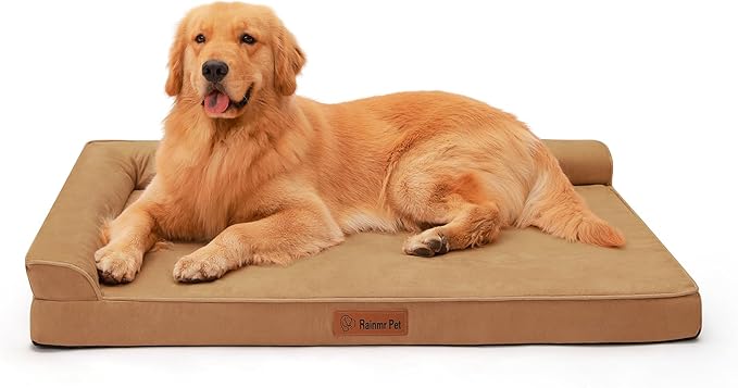 Chew Proof Dog Bed, 3" Memory Foam Dog Bed for Medium and Large Dogs, Removable and Washable Microsuede Cover, Waterproof Liner, Nonskid Bottom, 44x32 Inches XXL Khaki-Mewly Pet