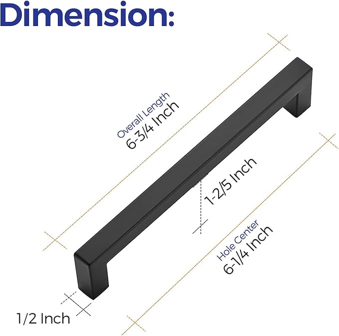 Ravinte 12 Pack 6-1/4 Inch Kitchen Square Cabinet Handles Matte Black Pulls Stainless Steel Drawer Pulls Kitchen Cabinet Hardware Handles