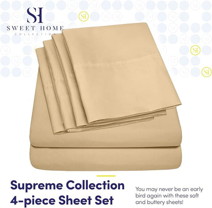 Twin Size Bed Sheets - 4 Piece 1500 Supreme Collection Fine Brushed Microfiber Deep Pocket Twin Sheet Set Bedding - 1 EXTRA PILLOW CASES, GREAT VALUE, Twin, Camel