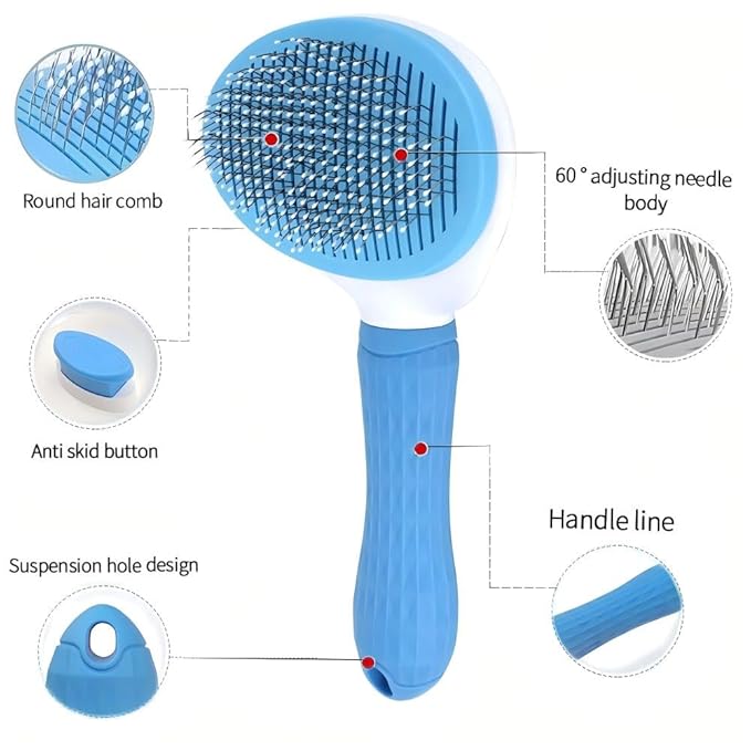 Cat Hair Brush, Cat Brush for Shedding with Metal Comb, Self Cleaning Pet Hair Brush with Release Button - Skin Friendly Deshedding Grooming Brush for Short and Long Haired Cats-Mewly Pet