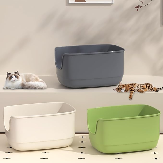 Gefryco Jumbo Cat Litter Box with High Sides, Extra Large for Muti Cats Open Big Cat Litter Box Anti-Splashing, High Wall Litter Tray for Indoor Medium and Large Cats(2Pack)-Mewly Pet
