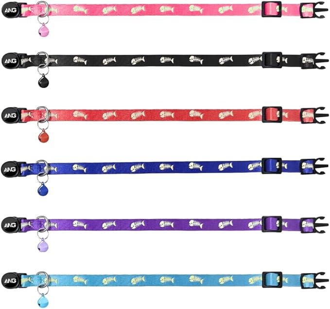 Personalized Breakaway Cat Collars Glow-in-The-Dark with ID Tag, Bell - Safety Quick - Release, Customizable for Female Male Kittens & Cats (Navy)-Mewly Pet
