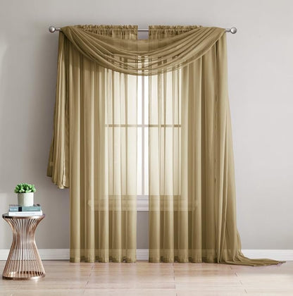 LinenZone Gold Window Scarf Valance in 360 Inch Size. Use Window Scarves as Canopy Bed or Backdrop Curtains, Curtain Scarf, or Sheer Fabric for Draping. (Amazing 55 x 360, Gold)
