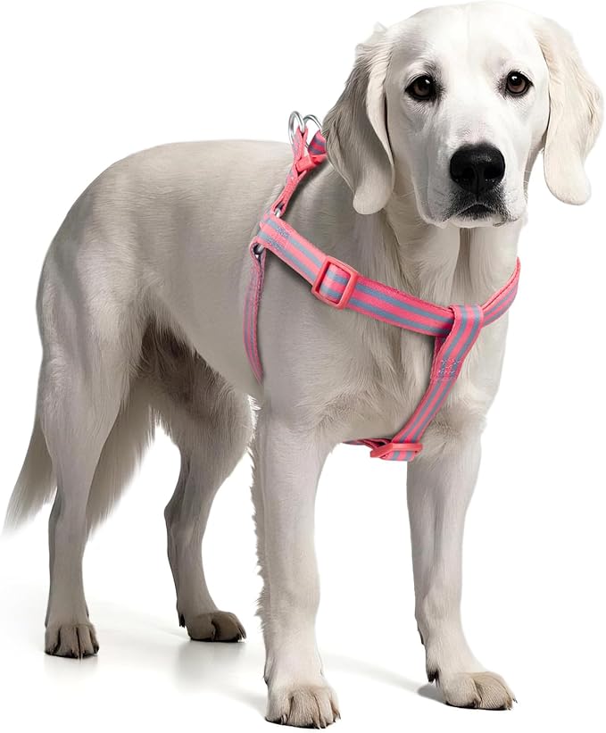 Stripe Step in Dog Harness for Small Dogs, Freedom Nylon Dog Halter Vests, Lightweight and Escape Proof Dog Harnesses, Quick Fits for Small Medium and Large Dogs, Pink XS-Mewly Pet