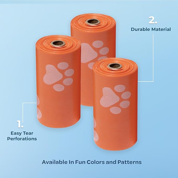 Best Pet Supplies Dog Poop Bags (150 Bags) for Waste Refuse Cleanup, Doggy Roll Replacements for Outdoor Puppy Walking and Travel, Leak Proof and Tear Resistant, Thick Plastic - Orange-Mewly Pet