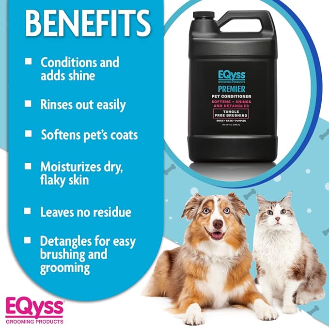 EQyss Premier Pet Conditioner - Moisturizes, Softens, & Conditions Dry Coat & Hair, Detangles & Adds Shine - for all Dogs, Cats, Puppies (128 oz)-Mewly Pet