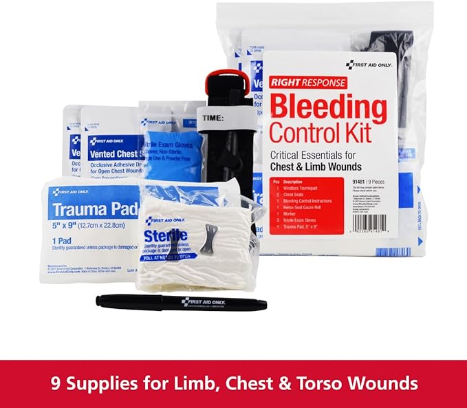 First Aid Only 91481 Critical Essentials Bleeding Control Kit for Chest & Limb Wounds, 9 Pieces-Mewly Pet