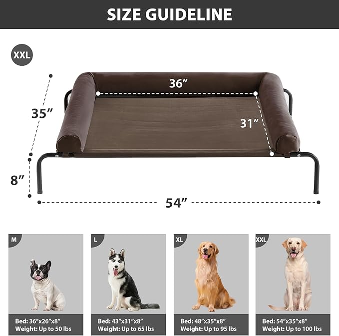 RRPETHOME Large Elevated Cooling Dog Bed, Raised Dog Cot Beds for Large Dogs, Elevated Outdoor Pet Cot, Chew Proof Portable Cooling Pet Cot with Skid-Resistant Feet and Breathable Mesh-Mewly Pet