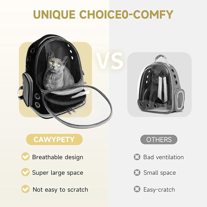 Cat Backpack Carrier, Breathable Cat Carrier Large Space Bubble Pet Backpack for Kitty Small Dog up to 12lbs, Transparent & Foldable Pet Carrier for Travel Hiking (Black-Mewly Pet