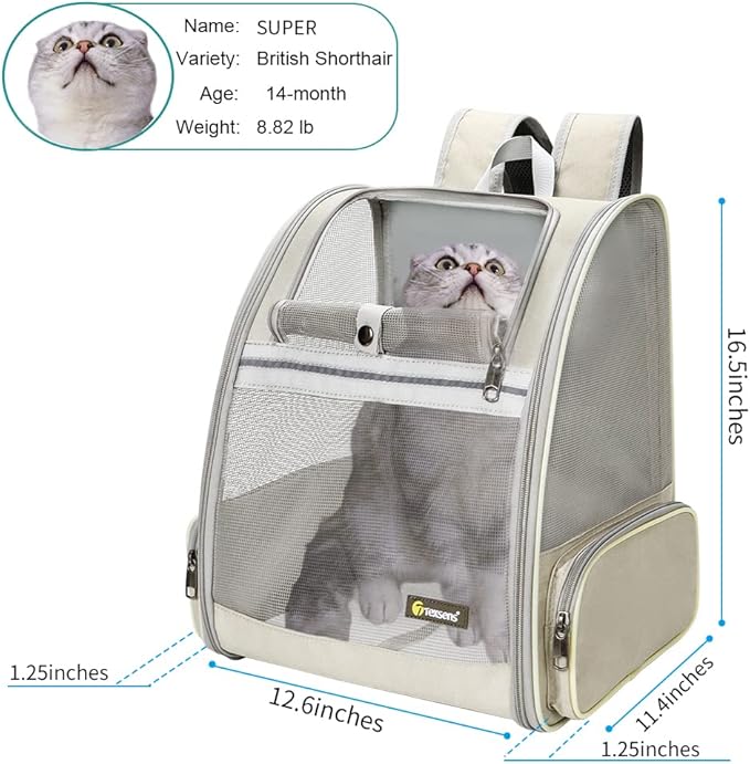 Texsens Pet Backpack Carrier for Small Cats Dogs | Ventilated Design, Safety Straps, Buckle Support, Collapsible | Designed for Travel, Hiking & Outdoor Use (Creamy White)-Mewly Pet