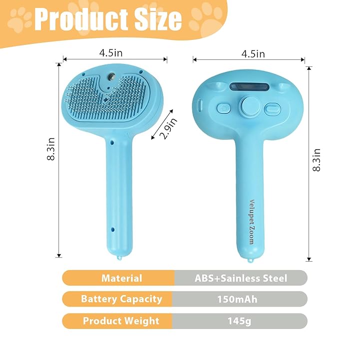 Cat Steam Brush for Shedding, Pet Steam Brush for Dog with Release Button,Anti-Static Pet Spray Hair Removal Comb,Cat Spray Comb for Long & Short Haired Pets,Blue-Mewly Pet