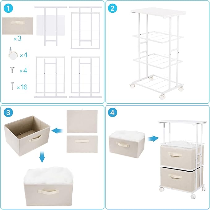 MAX Houser Dresser Tower with 3 Drawers for Bedroom, Fabric Storage Organizer Unit, Chest of Drawers with with WoodTop, Small Vertical Storage for Guest Room, Closet, Entryway, Nursery(Beige)