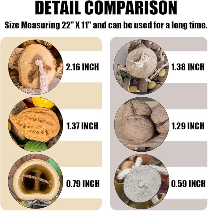 Extra Large Bird Parrot Toys- 21.7 inch Multicolored Natural Wooden Walnut Parrot Chewing Toy Suggested for Macaws cokatoos, African Grey and a Variety of Amazon Parrots. (Large Size)-Mewly Pet