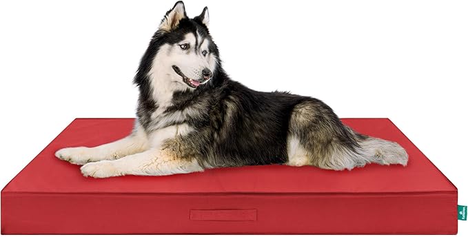 FurHaven Cooling Dog Bed – XXL Foam Mattress for Joint Pain Relief, Waterproof Liner, Removable Washable Cover, Durable for Outdoor Use, Deluxe Grid Indoor/Outdoor Bed – Red, Jumbo Plus-Mewly Pet