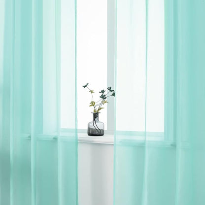 DUALIFE Aqua Voile Sheer Curtains Grommet,Look Semi Sheer Windows Panels,Elegant Solid Color Touch Soft Drapes, 52X45 Inch for Living Room Bedroom,Set of 2 Panels