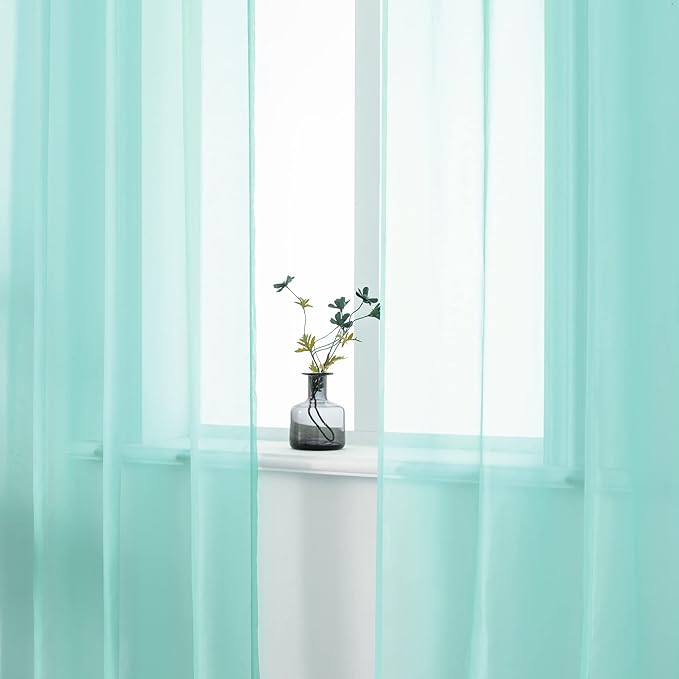 DUALIFE Aqua Sheer Curtains 63 Inch Length 2 Panels Set Grommet Window Drapes Voile Curtains Bay Window Aqua Seafoam Sheer Curtain for Baby Bedroom Nursery 52X63 Inches