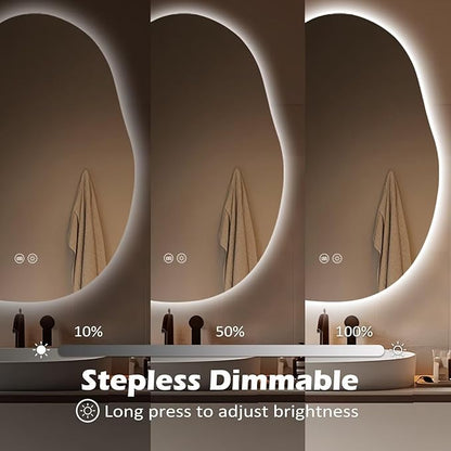 LED Bathroom Mirror with Lights 24x32, Stepless Dimmable Irregular Backlit Mirror with 3 Colors, Anti-Fog, Memory, Al-Alloy Lampshade, Frameless Smart Mirror for Bathroom (Horizontal/Vertical)