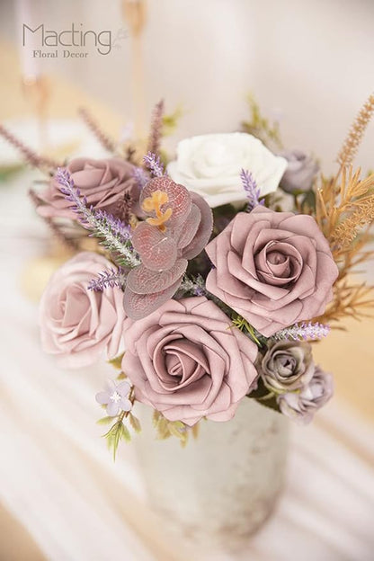 MACTING Artificial Rose Flowers 30PCS Real Touch Fake Flowers with Stem Foam Roses for DIY Wedding Bouquets Table Centerpieces Baby Shower Party Spring Home Mothers Day Decor (Dusty Purple Pink)