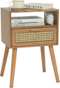 MaxSmeo Mid Century Modern Nightstand with Drawer, Small Nightstand Bedside Table, Rattan Nightstand, Wood End Table for Bedroom, Living Room (Brown)