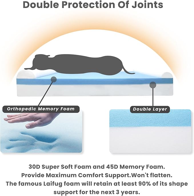 Laifug Orthopedic Memory Foam Extra Large Dog Bed with Pillow and Durable Water Proof Liner & Removable Washable Cover & Smart Design-Mewly Pet