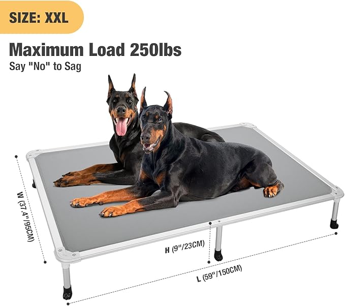 Veehoo Chew Proof Elevated Dog Bed - Cooling Raised Pet Cot - Silver Aluminum Frame and Durable Textilene Mesh Fabric, Unique Designed No-Slip Feet for Indoor or Outdoor Use, Grey, XX-Large, CWC2003-Mewly Pet