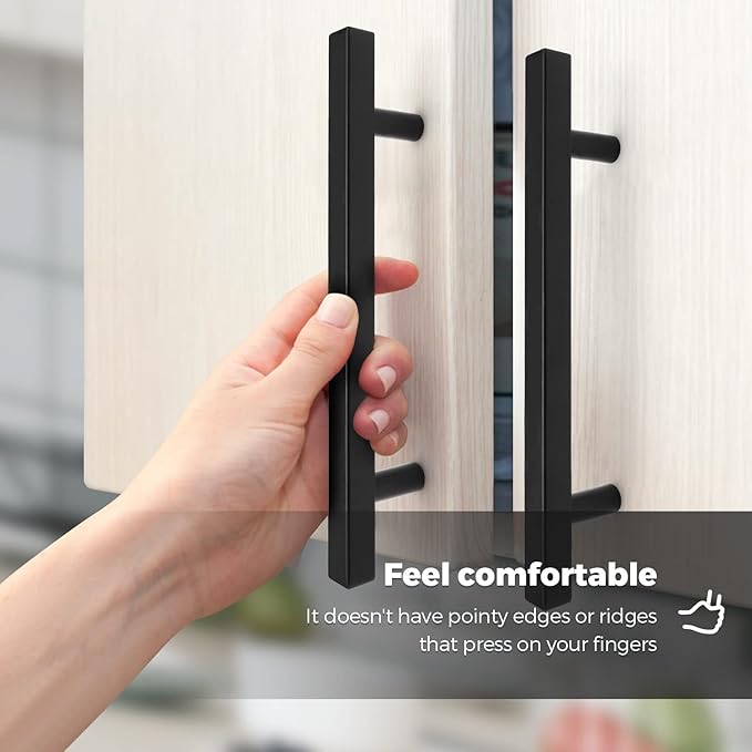 Ravinte Black Cabinet Handles 5 Pack 5 inch Matte Black Square Cabinet Pulls Kitchen Hardware Modern Pulls 7-3/8 inch Overall Length Kitchen Drawer Handles
