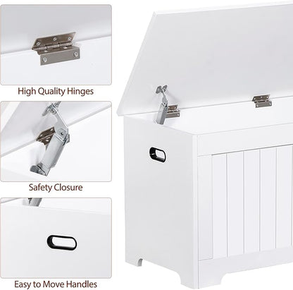 Wooden Storage Chest Box with Flip-top Lid & Safety Hinge, 39.4 Inch Living Room Organizer, Bedroom Bench, White