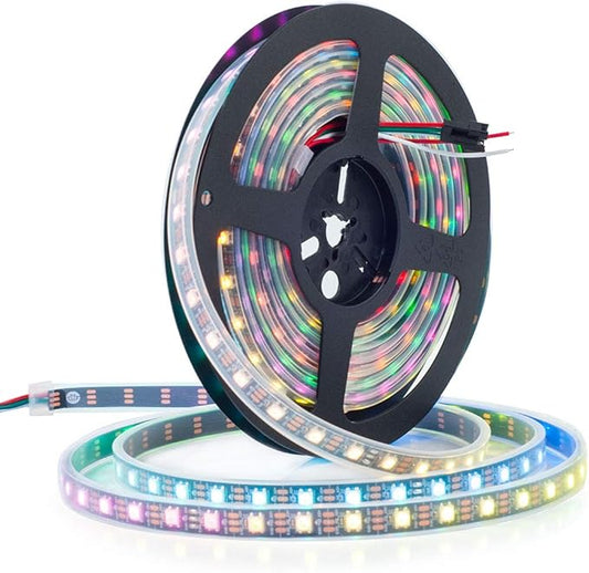 BTF-LIGHTING WS2812B RGB ECO LED Strip, Chasing Effects 5050SMD Individually Addressable 16.4FT 60Pixels/m 300Pixels Flexible Dream Color IP67 for Bedroom DIY Projects DC5V(No Adapter or Controller)