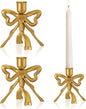 Mumufy 2 Pcs Gold Bow Taper Candle Holder Vintage Metal Candle Stick Holders Antique Brass Decorative Candlestick for Wedding Christmas Home Table Decor, 4.5" W x 4.3" H