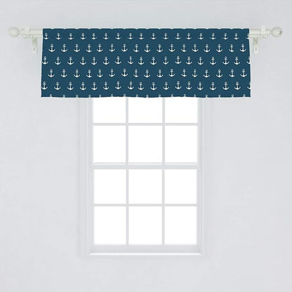 Ambesonne Anchor Window Valance, Nautical Pattern Classic Colors and Anchors Simplistic Design Sailor Ship Print, Curtain Valance for Kitchen Bedroom Decor with Rod Pocket, 54" X 18", Blue White