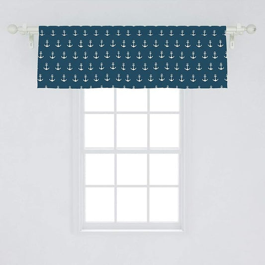 Ambesonne Anchor Window Valance, Nautical Pattern Classic Colors and Anchors Simplistic Design Sailor Ship Print, Curtain Valance for Kitchen Bedroom Decor with Rod Pocket, 54" X 18", Blue White
