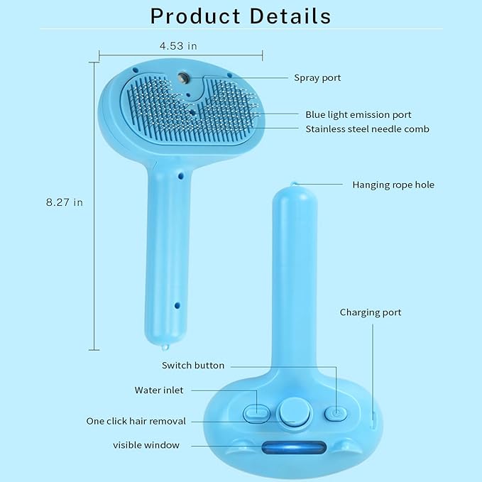 Cat Dog Grooming Brush 5-in-1 Pet Grooming Spray Brush Comb for Massaging and Cleaning Shedding Pet Hair, 1-Touch Release Button for Long/Short Hair Pets (Pink)-Mewly Pet