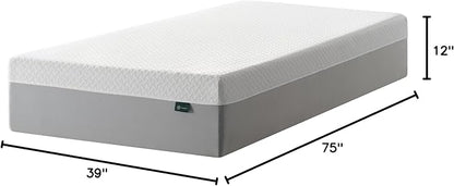 ZINUS 12 Inch Green Tea Essential Memory Foam Mattress [New Version], Twin, Fiberglass Free, Medium Feel, Breathable Airflow Memory Foam, Certified Safe Foams & Fabric, Mattress in A Box