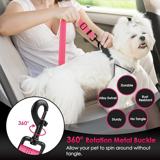 SlowTon 2 Pack Dog Seat Belt, 2 in 1 Attachment, Hook Latch Bar or Seatbelt Buckle with Elastic Nylon Bungee Buffer Adjustable Reflective Nylon Safety Belt Tether Connect to Dog Harness (2pack-FL)-Mewly Pet