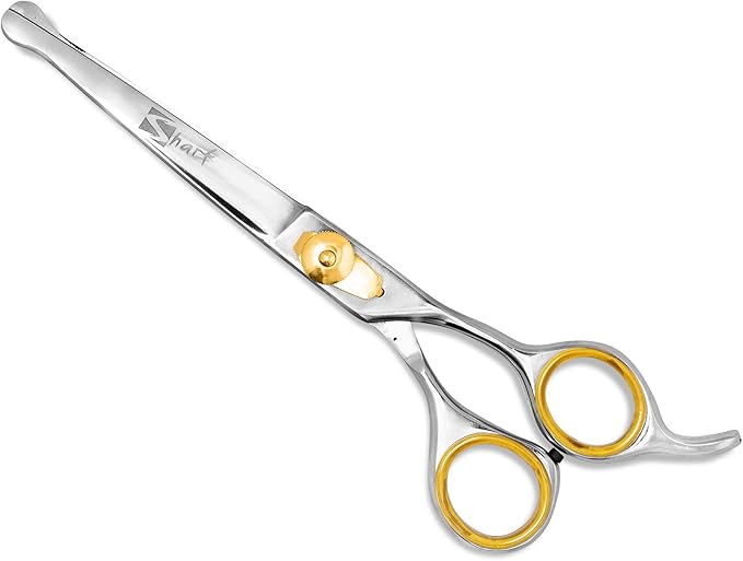 Sharf Dog Grooming Scissors, Gold Touch 7.5 Inch Straight Sharp Professional Pet Grooming Shear with Safety Round Tip, Ball Point for Safe and Easy Use for Cat or Dog Grooming-Mewly Pet