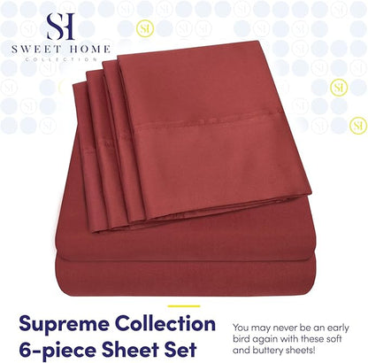 Cal King Size Bed Sheets - 6 Piece 1500 Supreme Collection Fine Brushed Microfiber Deep Pocket California King Sheet Set Bedding - 2 Extra Pillow Cases, Great Value, California King, Burgundy