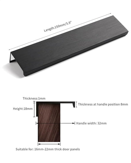 5 Pack Adhesive Cabinet pulls 6 inch Stick on Handles Black Finger pulls for cabinets Finger pulls Adhesive Drawer pulls Edge for Concealed Seam Handles Flat