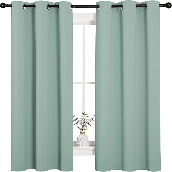 NICETOWN Small Window Curtains for Bedroom, Seafoam Green Window Treatment Thermal Insulated Solid Grommet Room Darkening Drapes for Kitchen Home Office (Set of 2, W42'' by L63'' Each Panel)